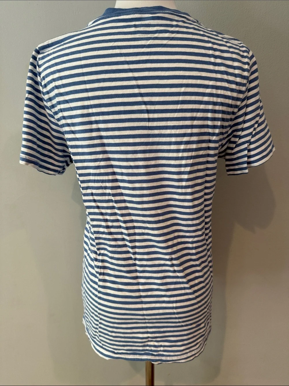 Jcrew women’s Blue & White Striped Short Sleeve Tee w Red 'SMILE' Graphic-M